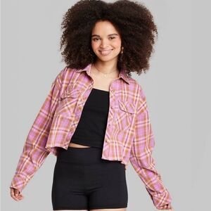 Wild Fable Long Sleeve Cropped Button Down Flannel Raw Hem Shirt S, M, or XL NWT